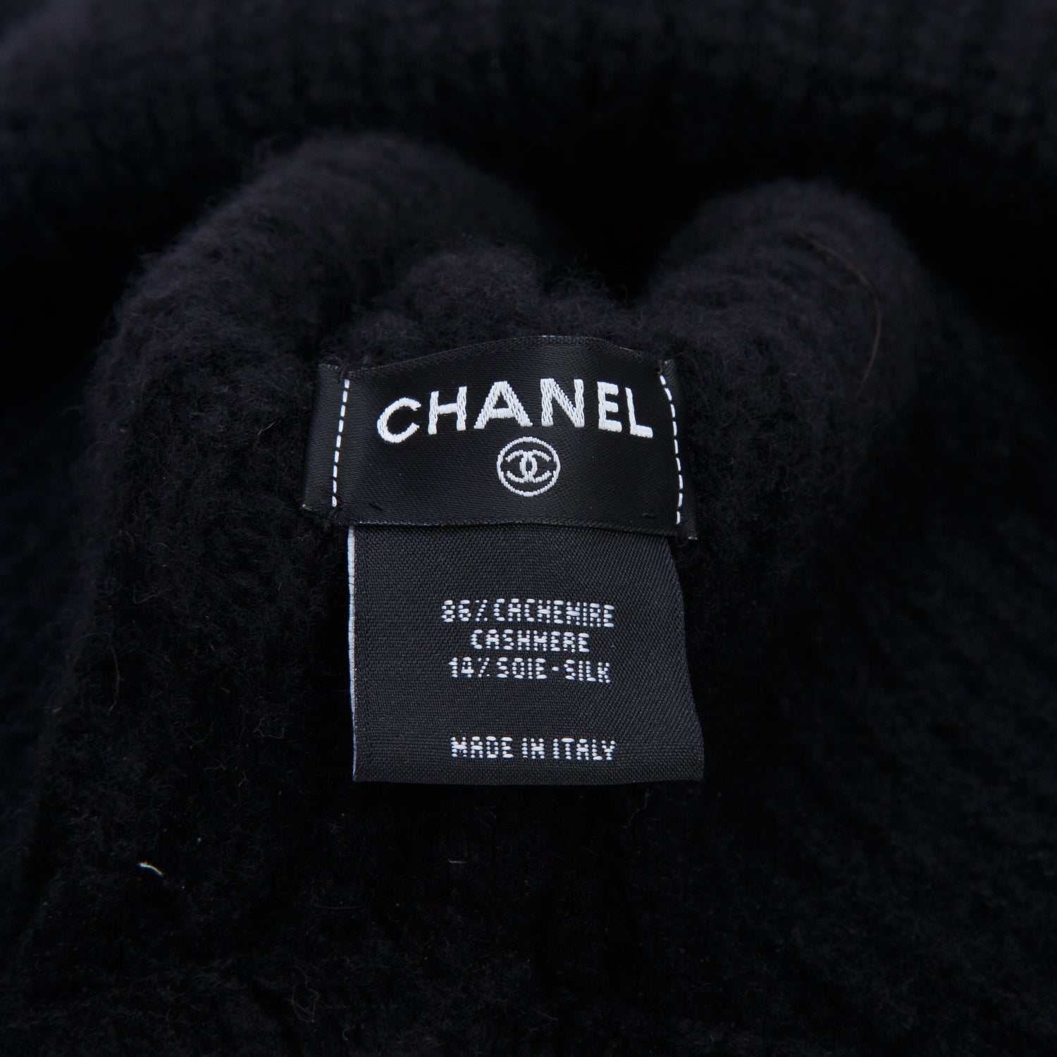 Chanel Black Cashmere Silk CC Logo Earmuffs Beanie