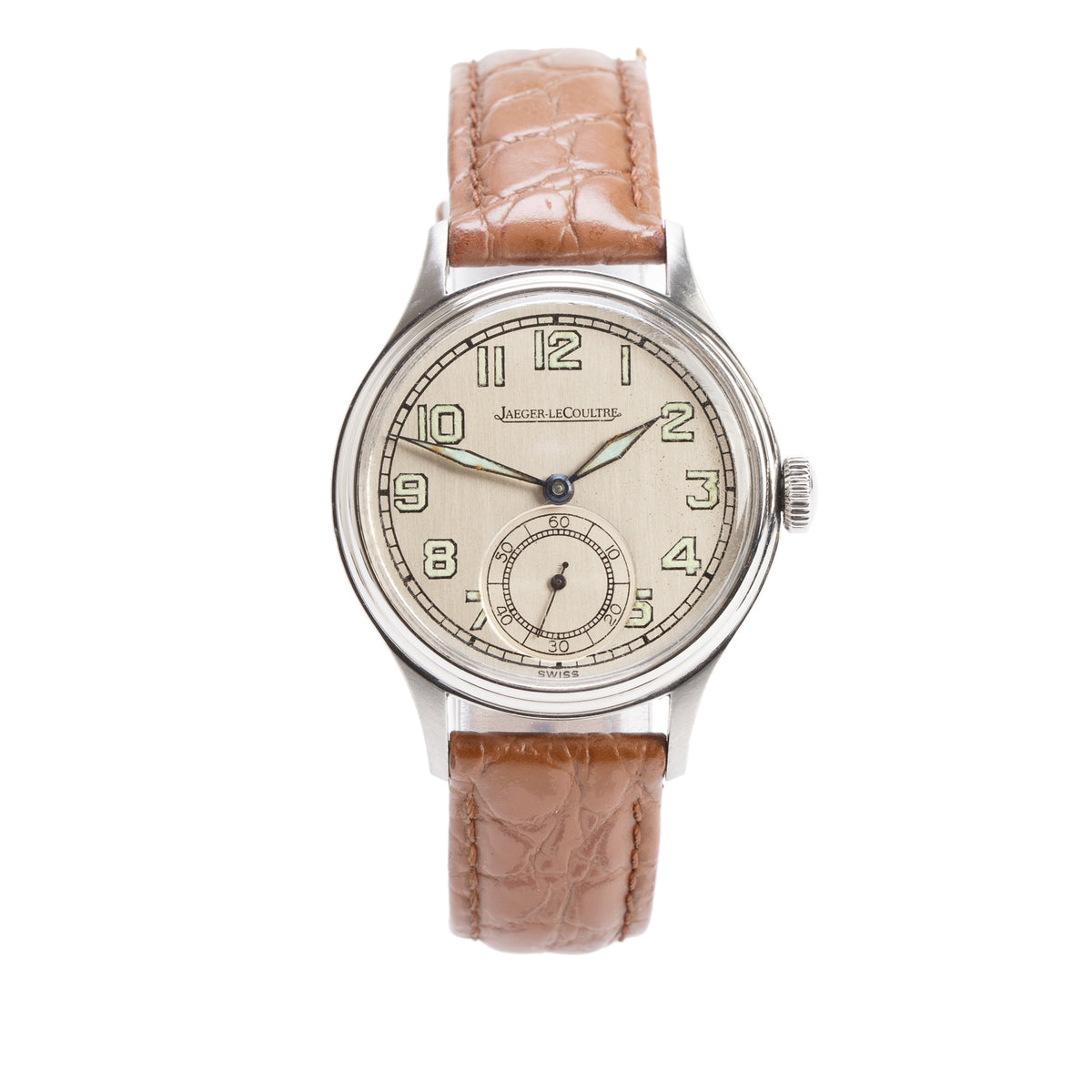 Jaeger-LeCoultre Vintage Stainless Steel Classic Military WWII Era 34 MM Manual Watch Silver Dial