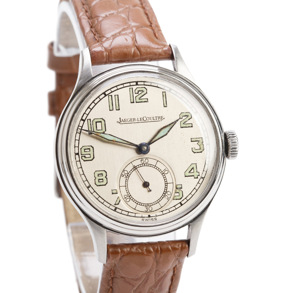 Jaeger-LeCoultre Vintage Stainless Steel Classic Military WWII Era 34 MM Manual Watch Silver Dial