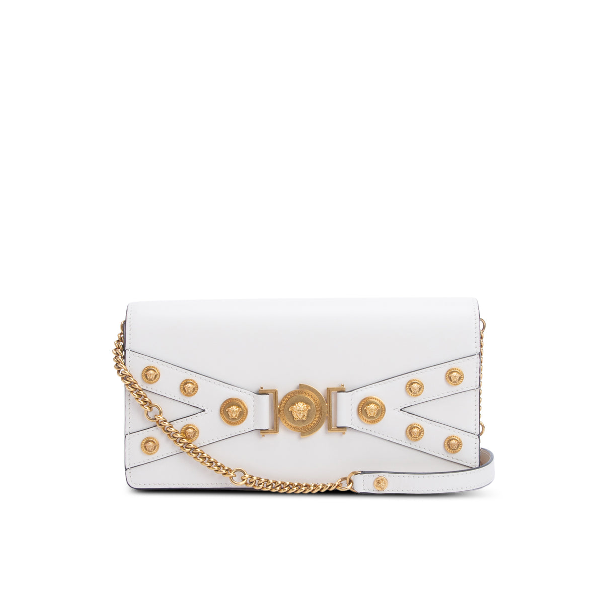 Versace White Calfskin Medusa Tribute Clutch w/ Strap