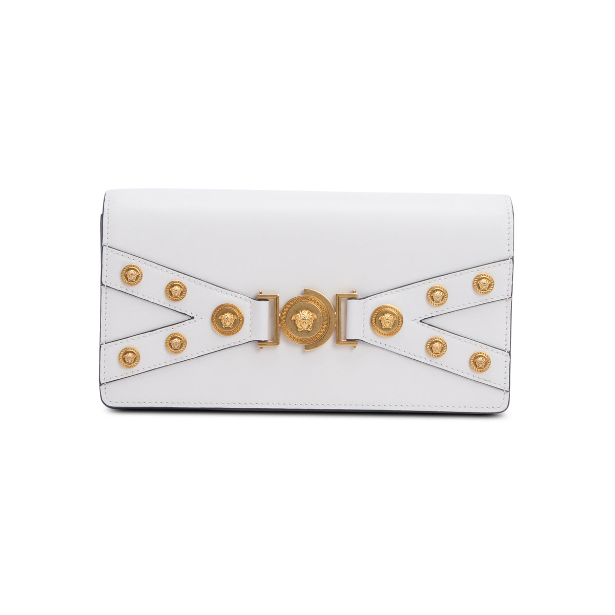 Versace White Calfskin Medusa Tribute Clutch w/ Strap