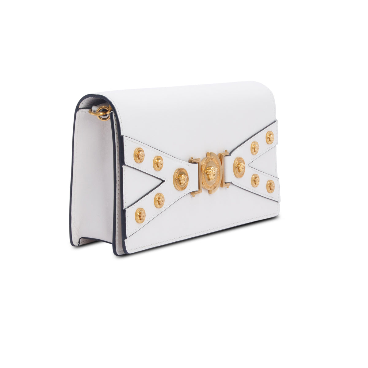 Versace White Calfskin Medusa Tribute Clutch w/ Strap