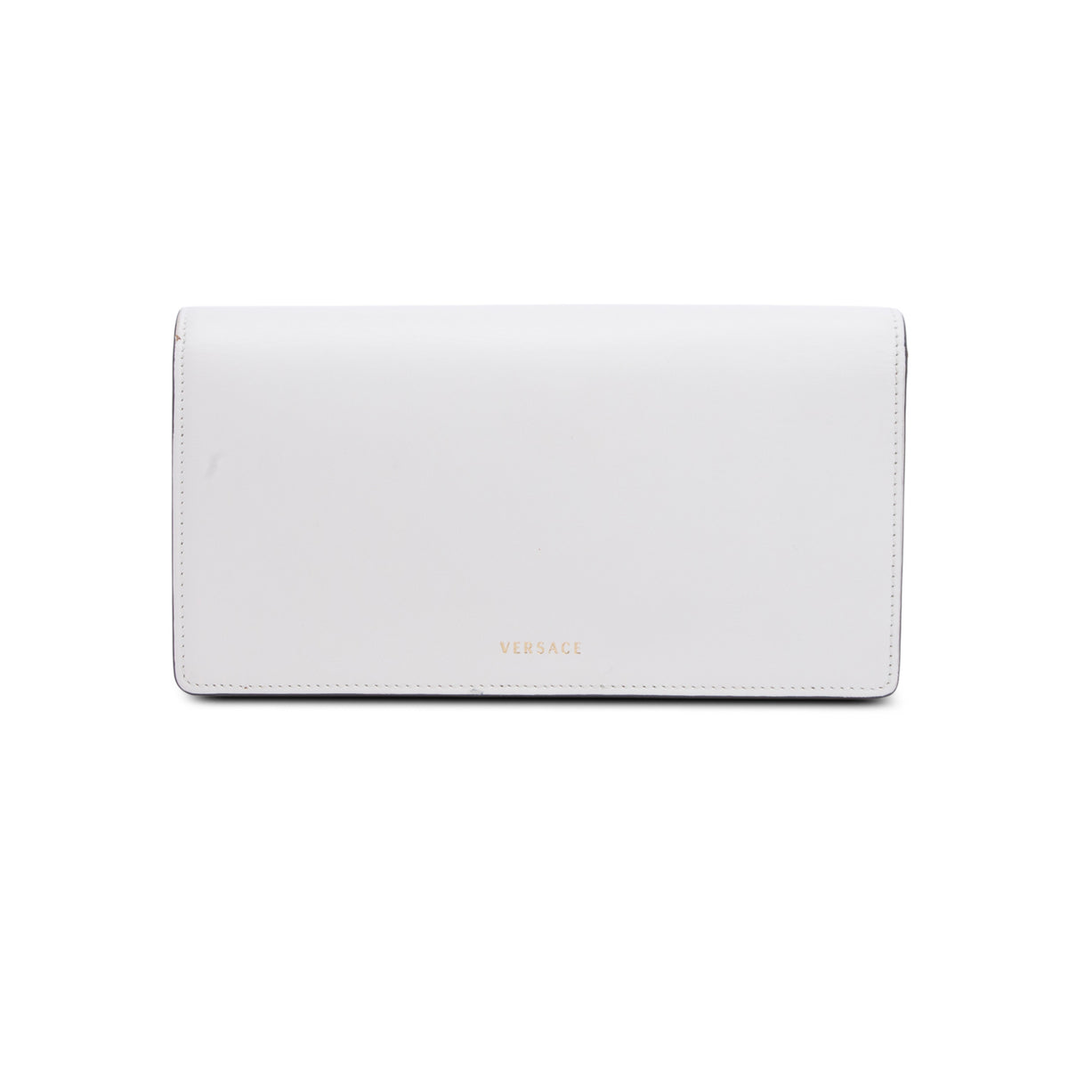 Versace White Calfskin Medusa Tribute Clutch w/ Strap