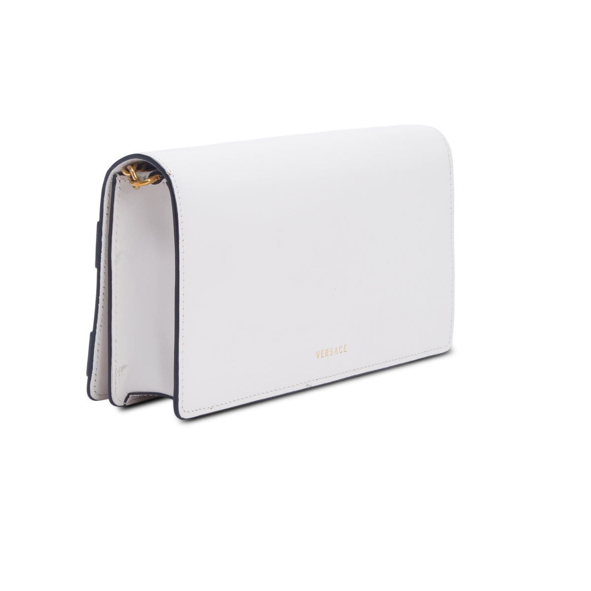 Versace White Calfskin Medusa Tribute Clutch w/ Strap