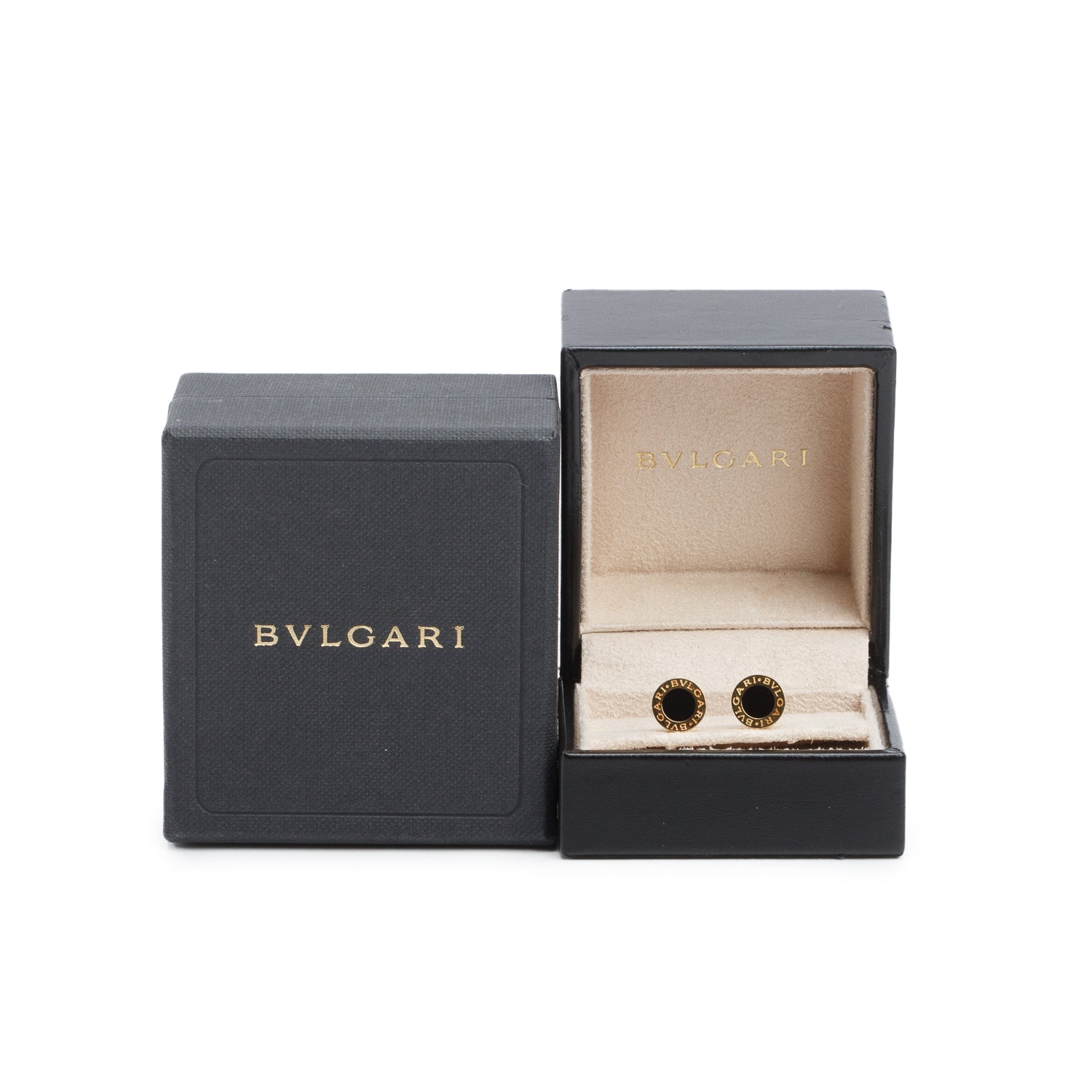 BVLGARI BVLGARI 18k Yellow Gold Onyx Stud Earrings w/ Box