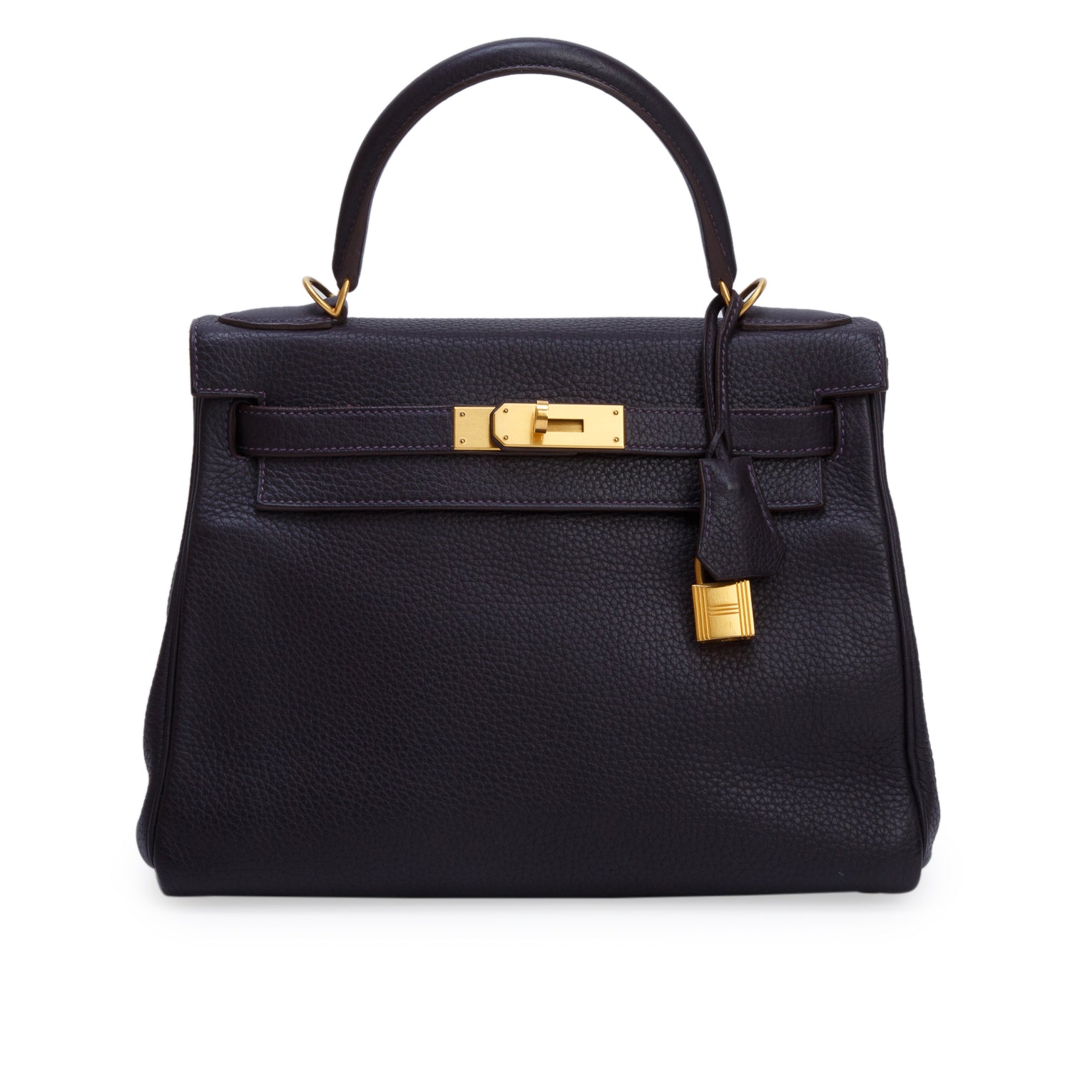 Hermes Raisin Taurillon Clemence Kelly II Retourne 28 w/ Strap & Receipt