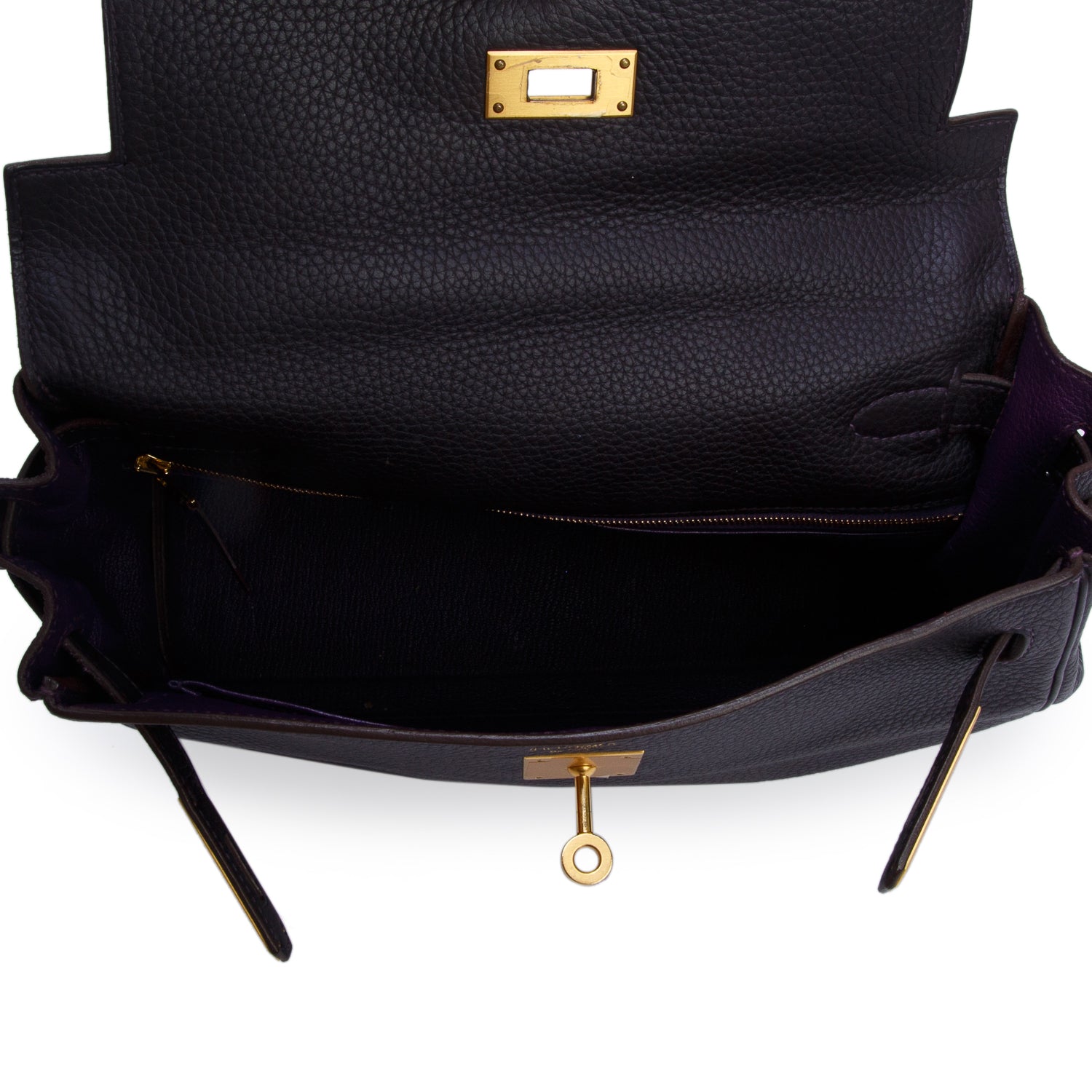 Hermes Raisin Taurillon Clemence Kelly II Retourne 28 w/ Strap & Receipt