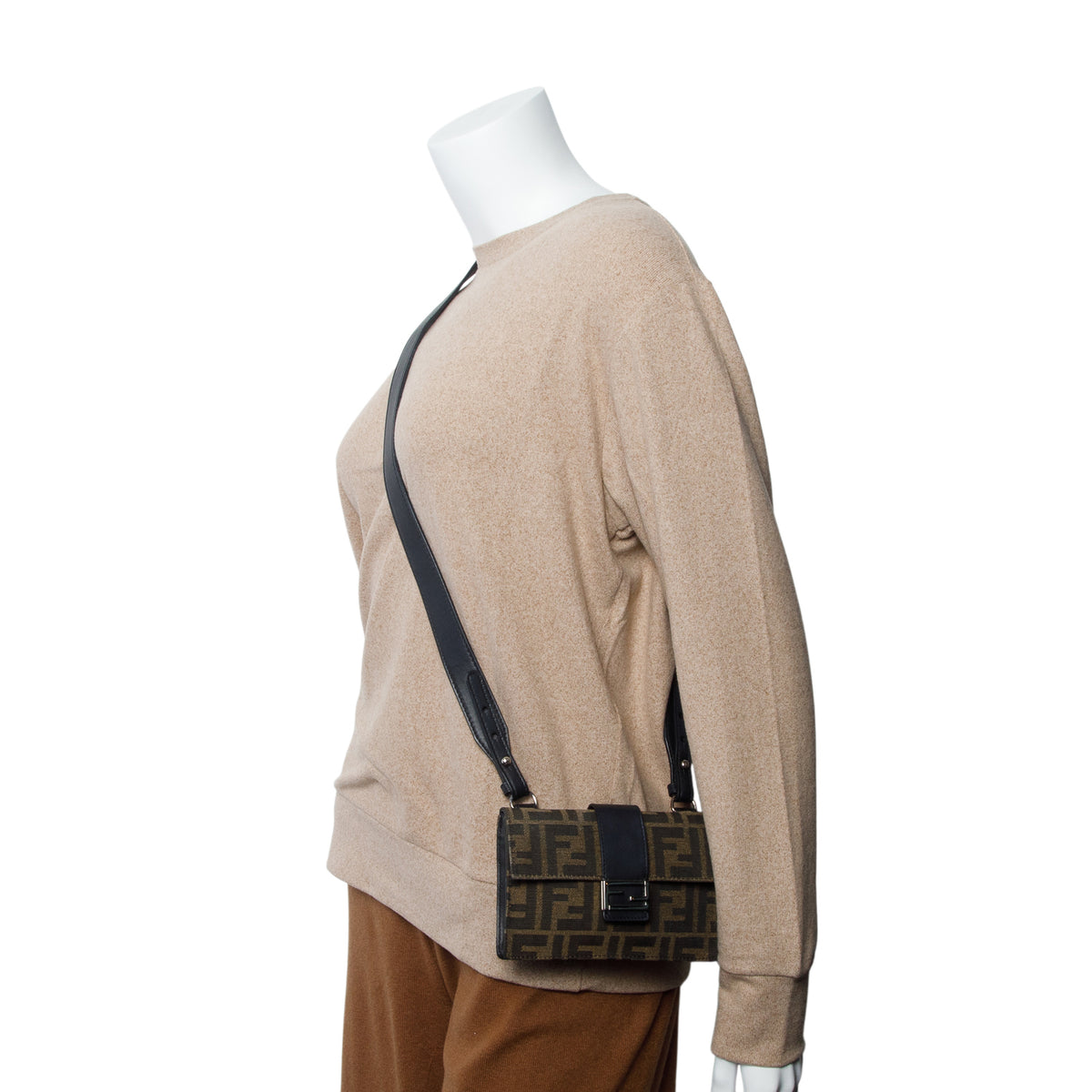 Fendi Brown Recycled Fabric Jacquard Vitello Grace FF 1974 Baguette Belt Pouch