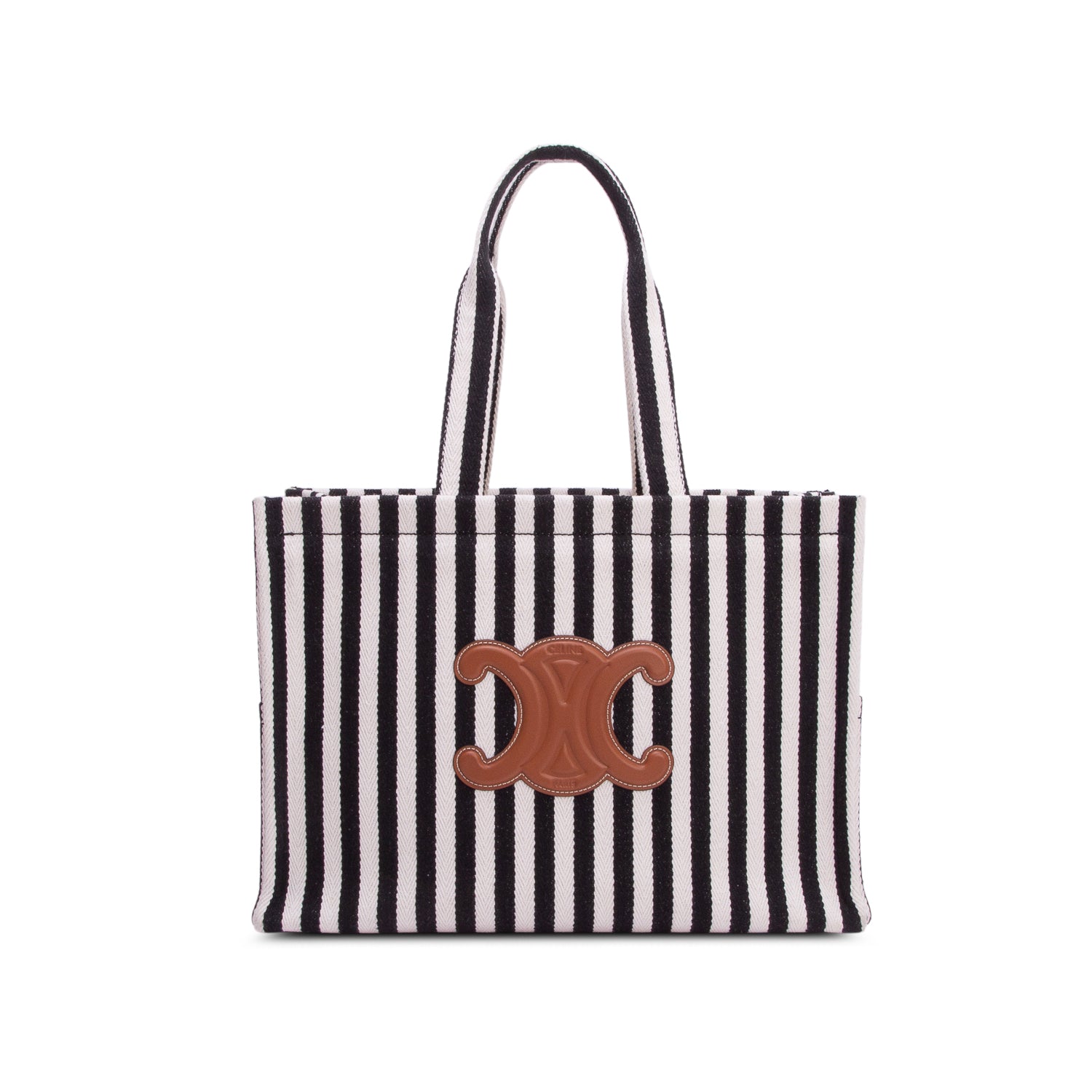 Celine 2024 Black/White Canvas Calfskin Striped Triomphe Large Cabas Tote