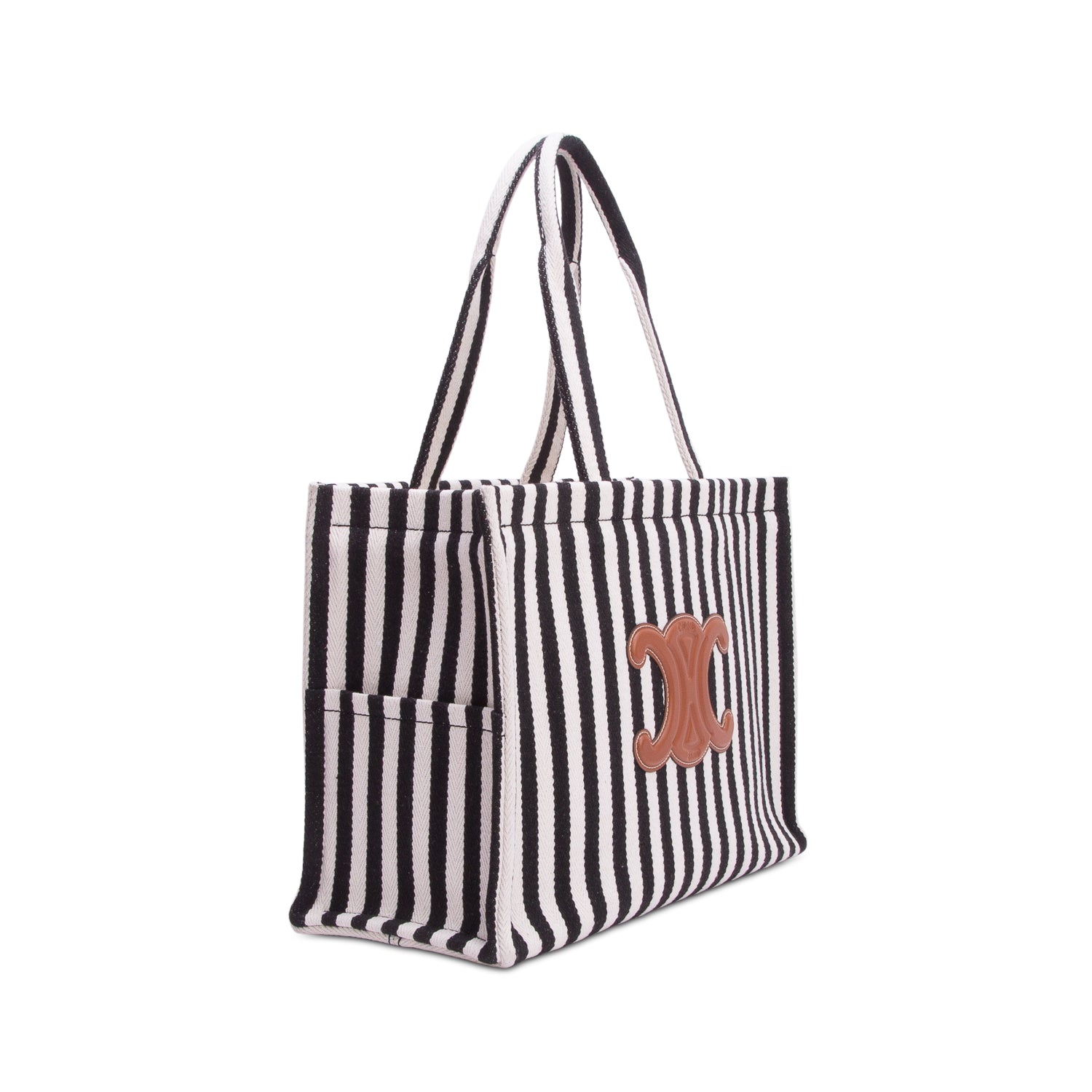 Celine 2024 Black/White Canvas Calfskin Striped Triomphe Large Cabas Tote