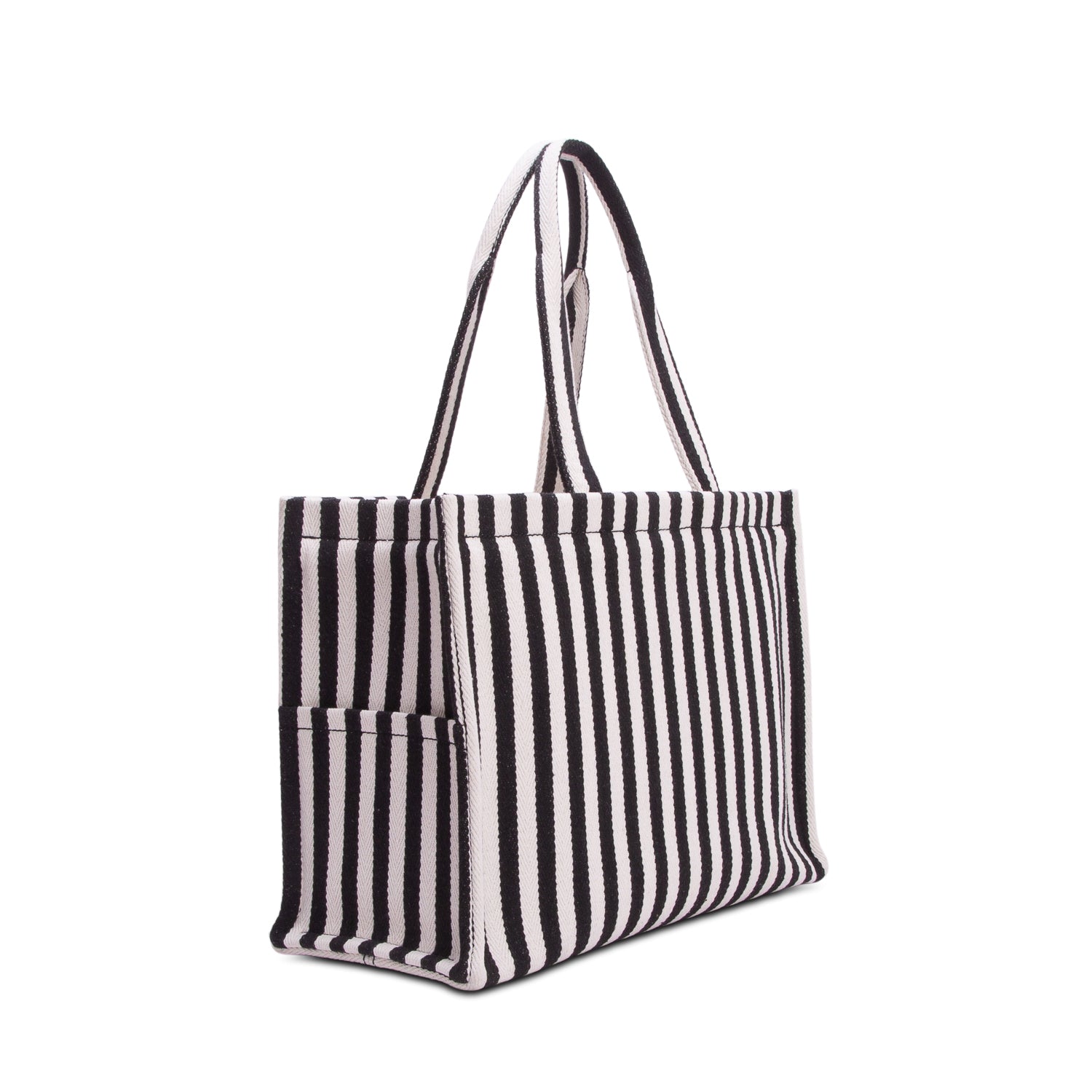 Celine 2024 Black/White Canvas Calfskin Striped Triomphe Large Cabas Tote