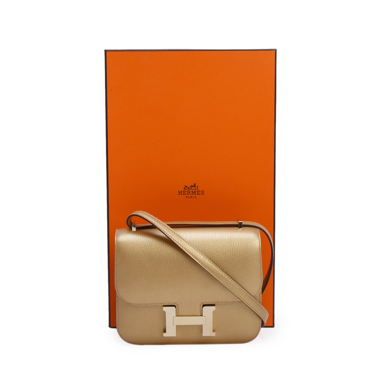 Hermes 2024 Metallic Dore Chevre Chamkilight Constance 18 w/ Box