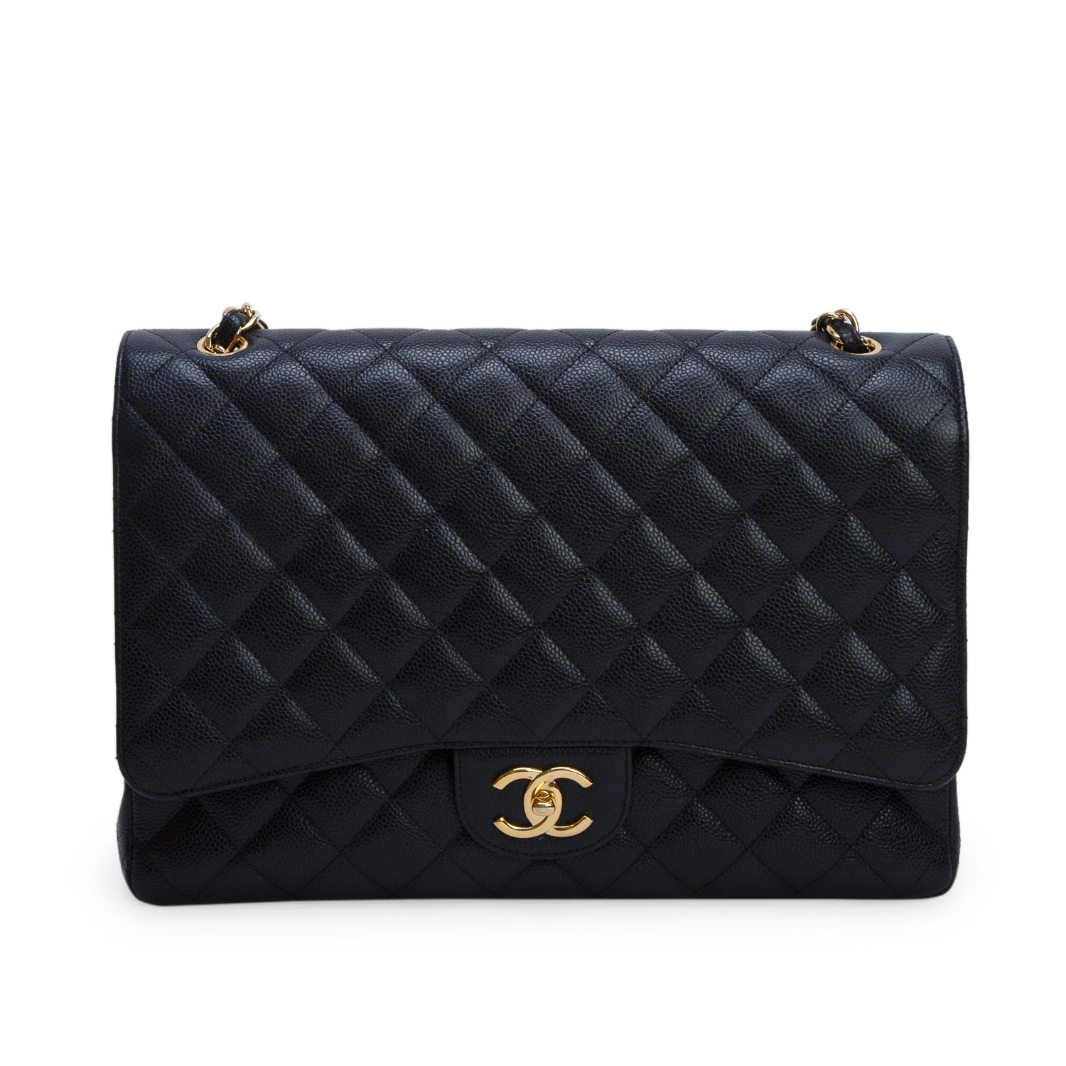 Chanel Black Quilted Caviar Leather Classic Maxi Double Flap Bag