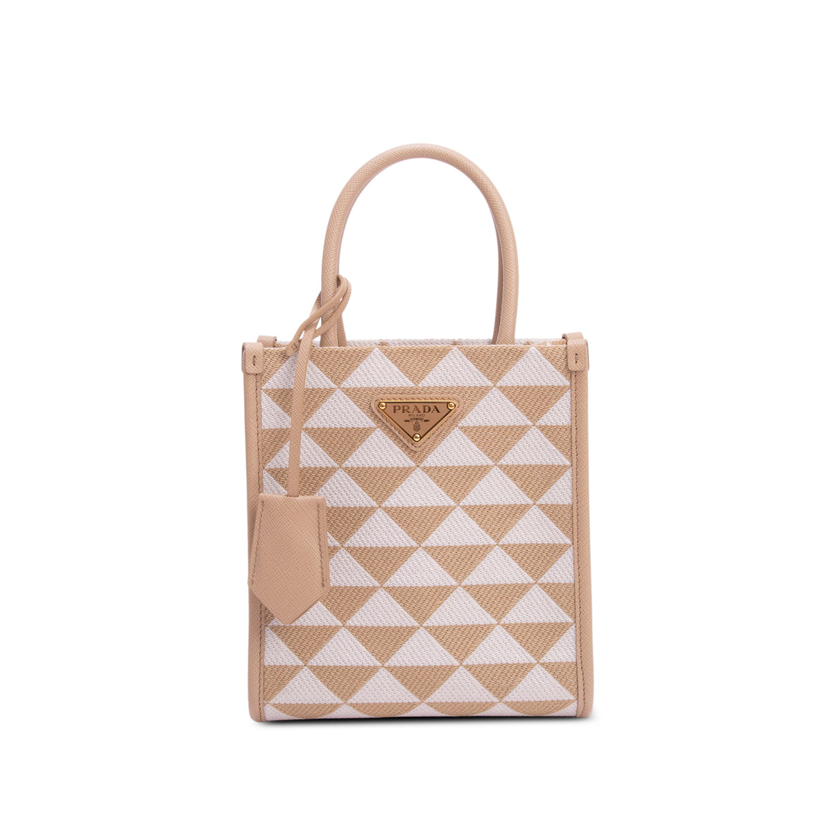 Prada Brown Jacquard Saffiano Triangolo Symbole Embroidered Micro Tote w/ Strap