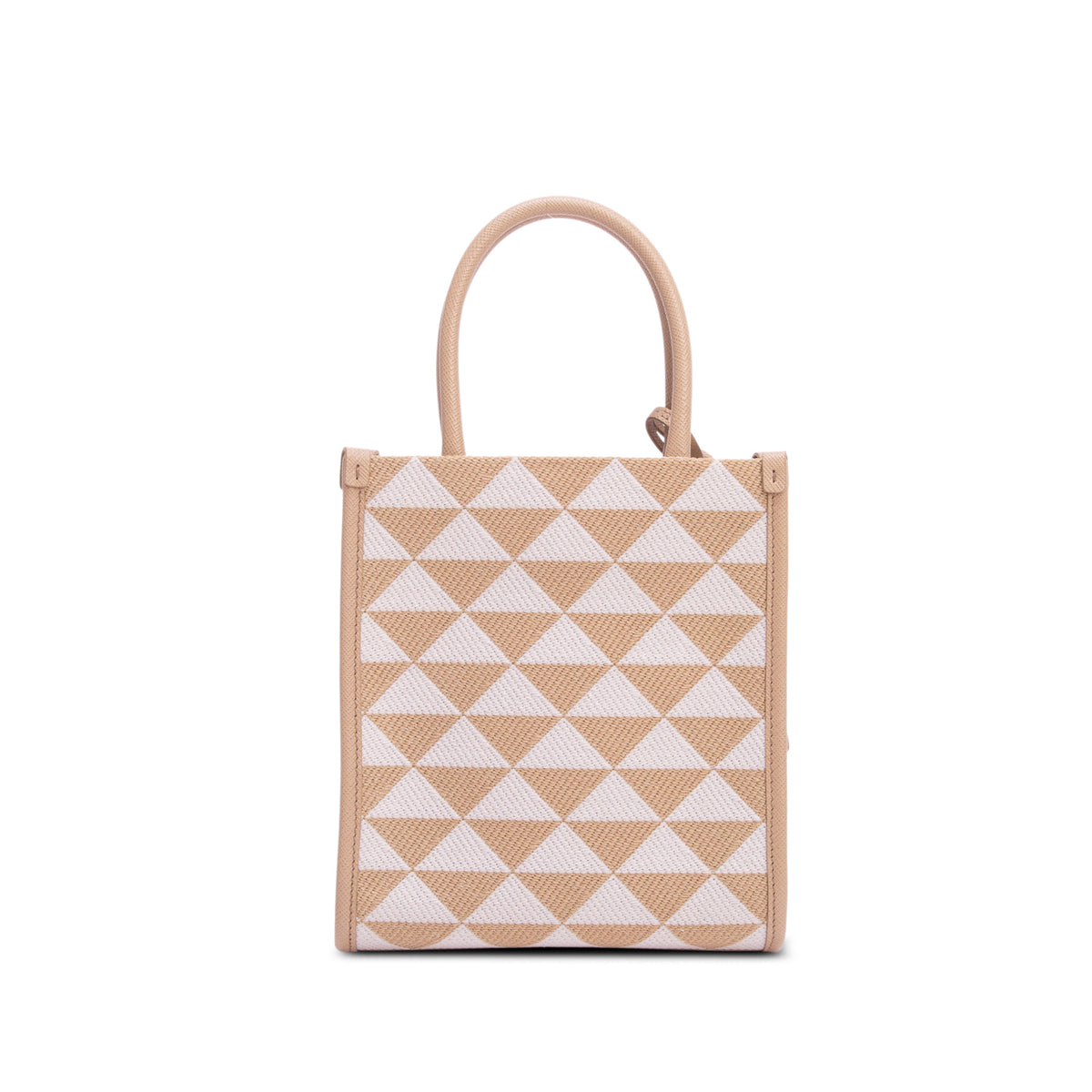 Prada Brown Jacquard Saffiano Triangolo Symbole Embroidered Micro Tote w/ Strap