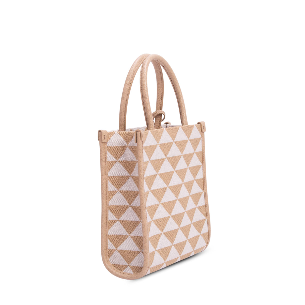 Prada Brown Jacquard Saffiano Triangolo Symbole Embroidered Micro Tote w/ Strap