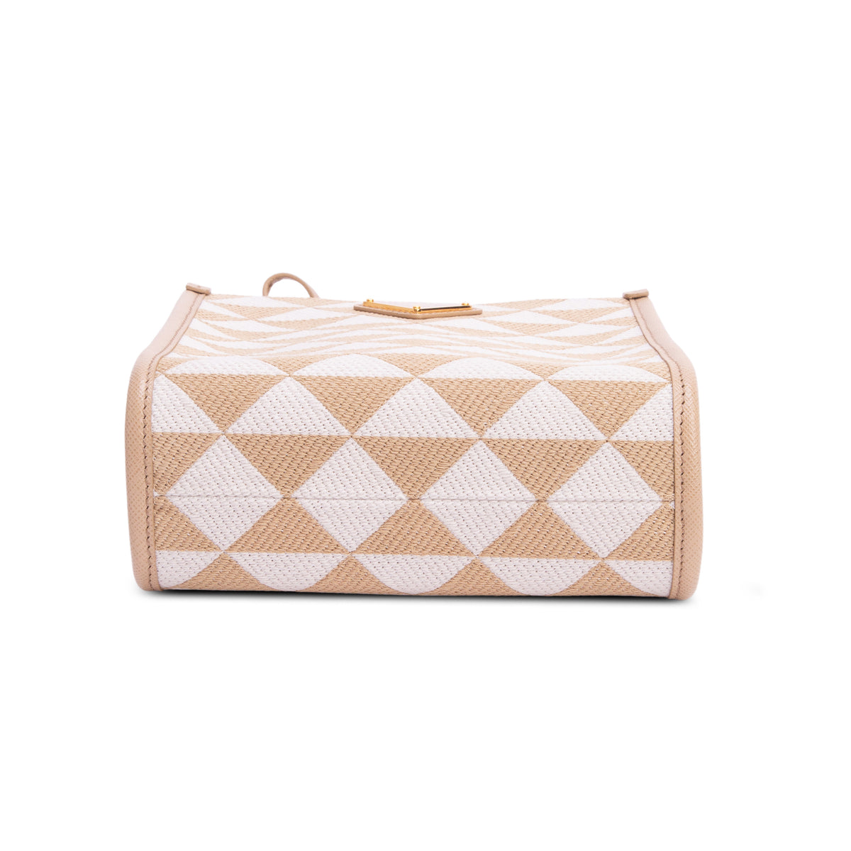 Prada Brown Jacquard Saffiano Triangolo Symbole Embroidered Micro Tote w/ Strap