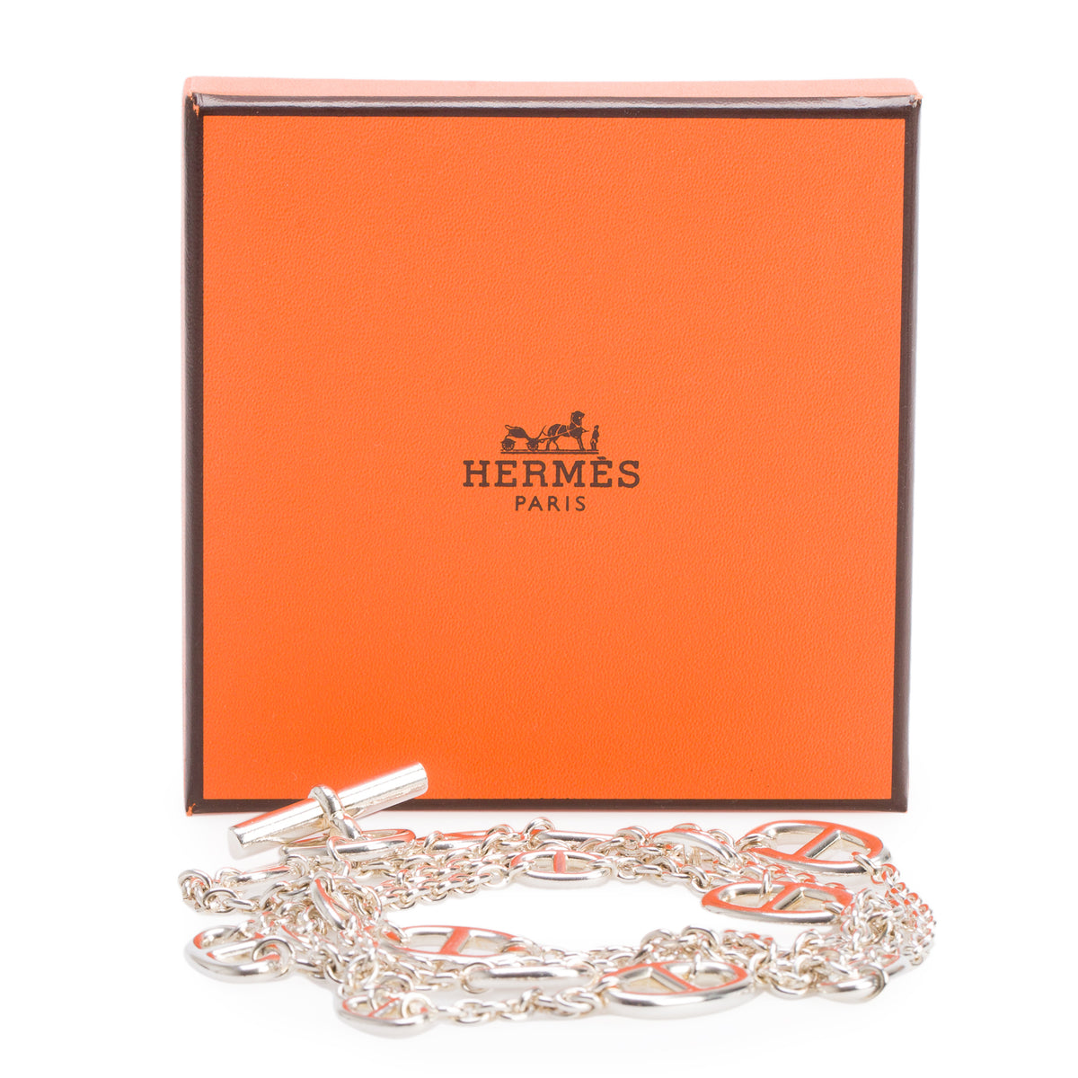 Hermes Sterling Silver Farandole Long Necklace, 120 cm w/ Box
