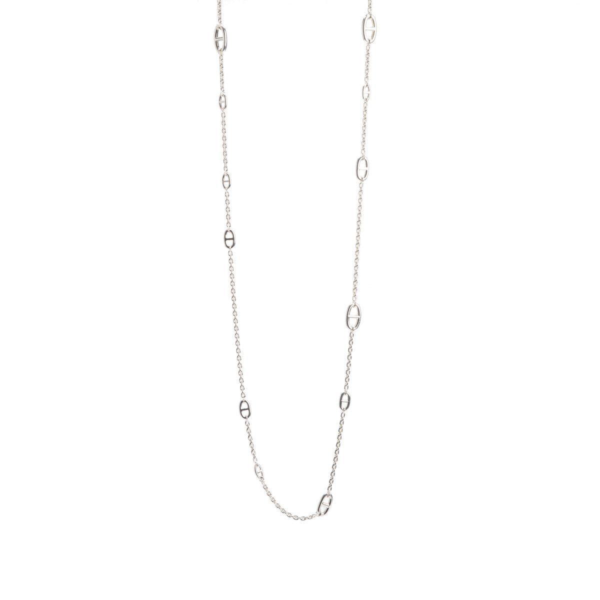 Hermes Sterling Silver Farandole Long Necklace, 120 cm w/ Box