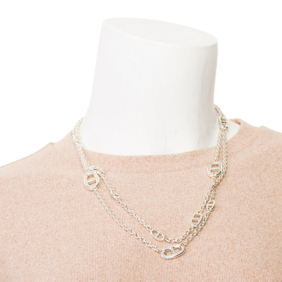 Hermes Sterling Silver Farandole Long Necklace, 120 cm w/ Box