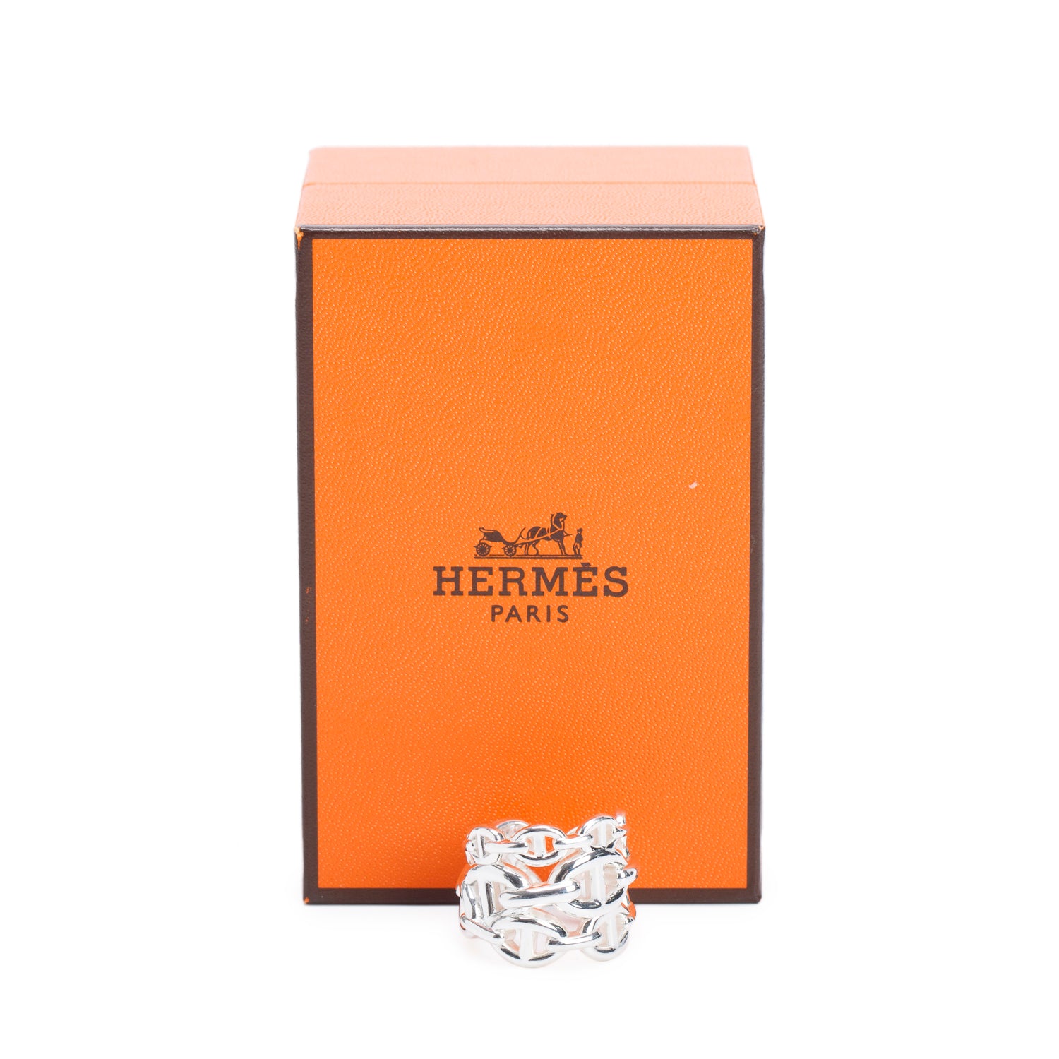 Hermes Sterling Silver Chaine D'Ancre Enchainee Ring, Large Model, Size 53 6.5 w/ Box