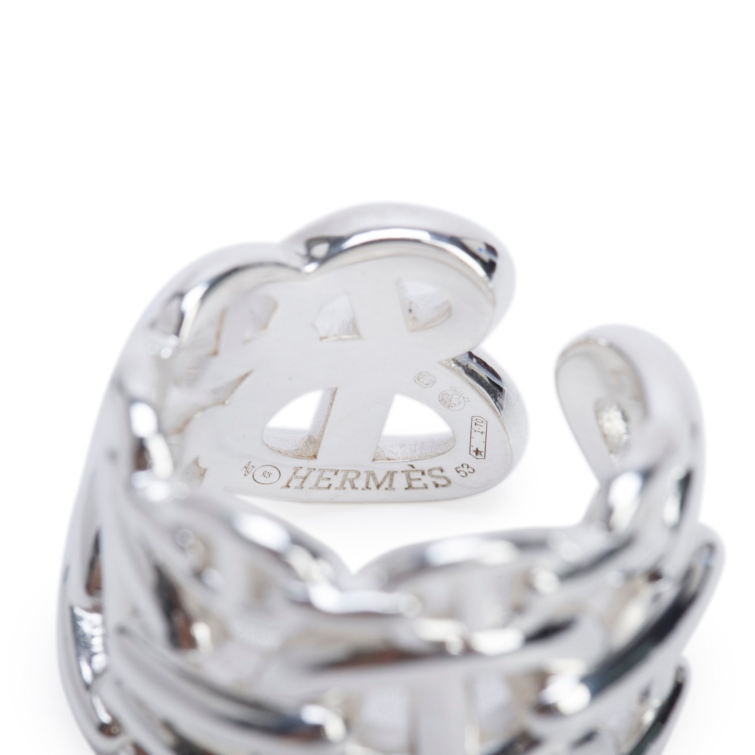 Hermes Sterling Silver Chaine D'Ancre Enchainee Ring, Large Model, Size 53 6.5 w/ Box