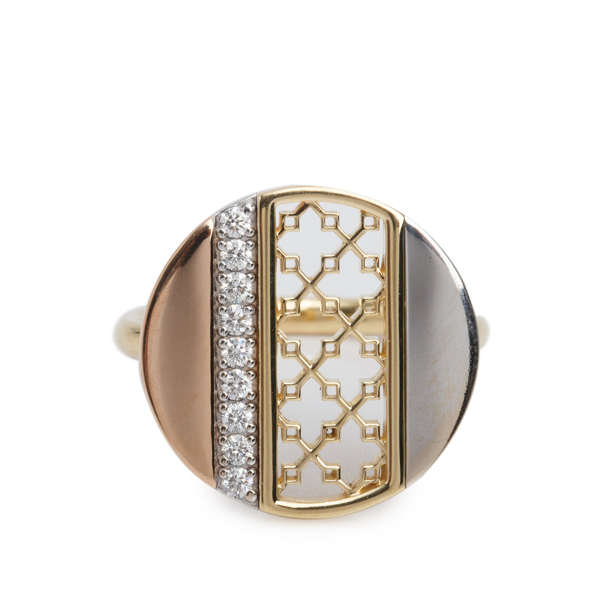 Birks 18k Tri-Gold Diamond Dare to Dream Circle Ring, Size 7 w/ Box