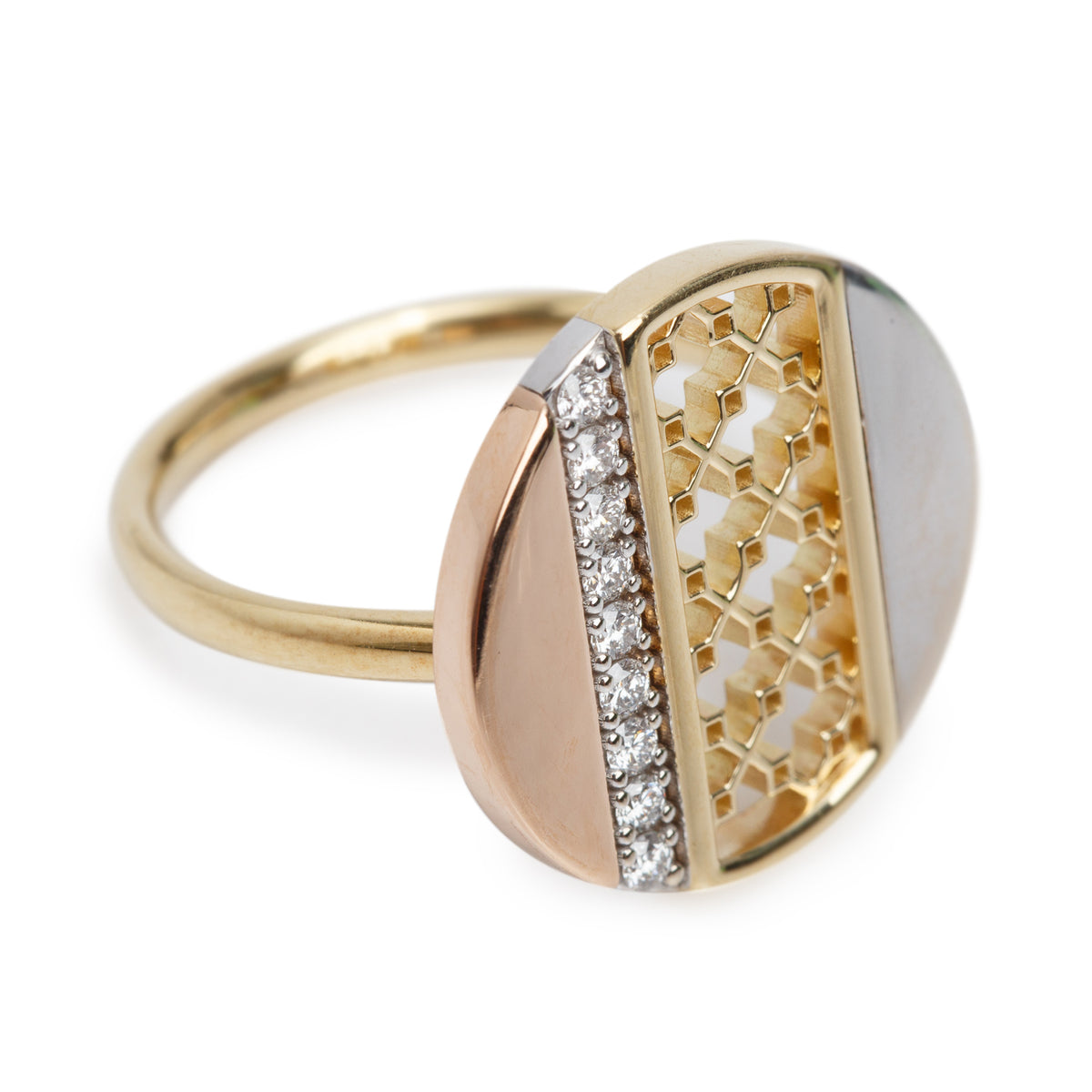 Birks 18k Tri-Gold Diamond Dare to Dream Circle Ring, Size 7 w/ Box