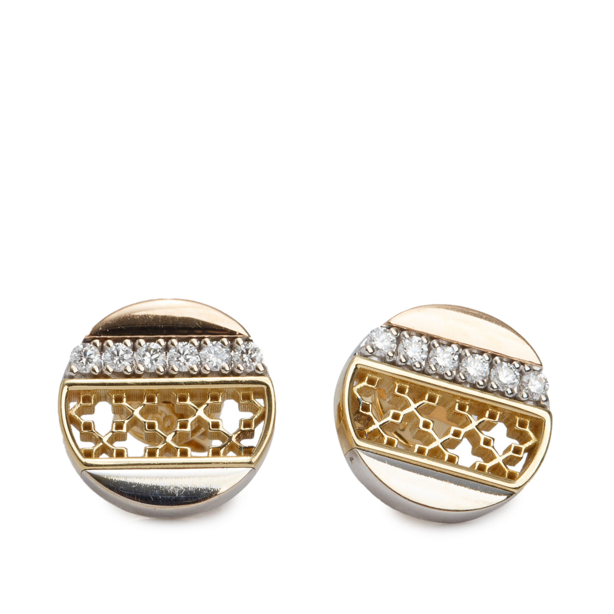 Birks 18k Tri-Gold Diamond Dare to Dream Stud Earrings w/ Box