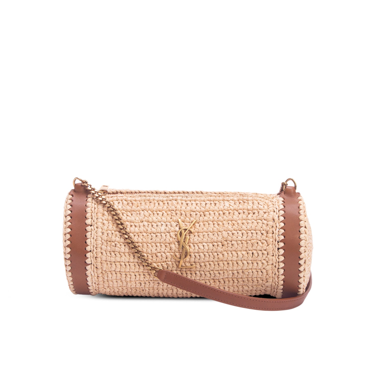 Saint Laurent 2023 Neutral Raffia Small Sade Tube Bag