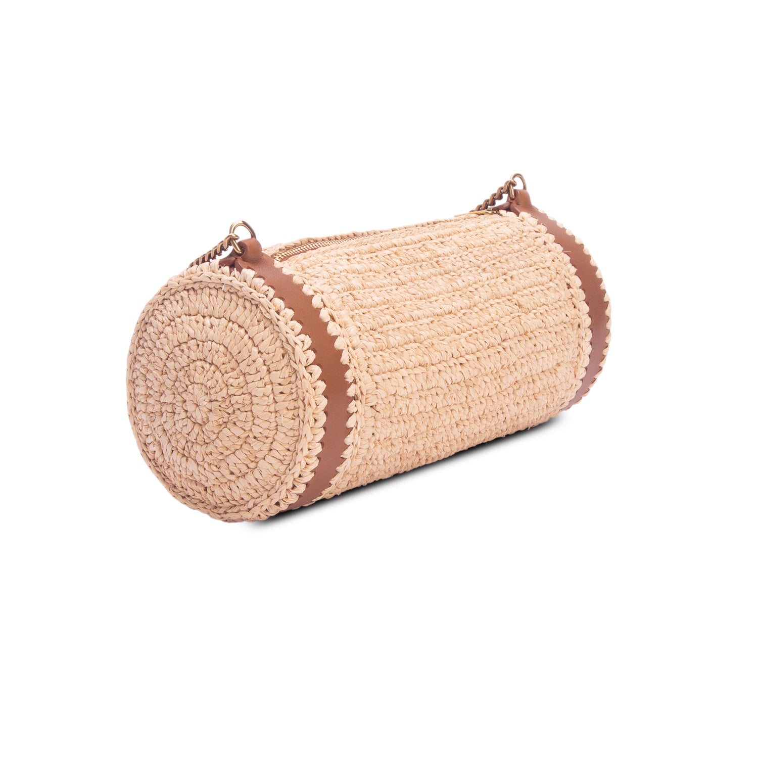 Saint Laurent 2023 Neutral Raffia Small Sade Tube Bag