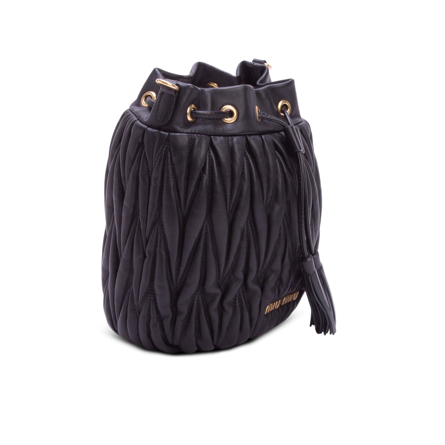 Miu Miu Black Nappa Matelasse Bucket Bag