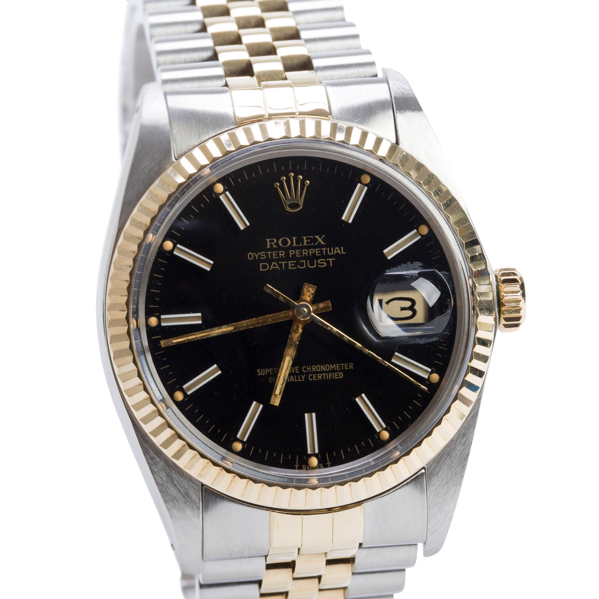 Rolex Stainless Steel & 18k Yellow Gold Datejust 36 MM Watch Black Dial 16013