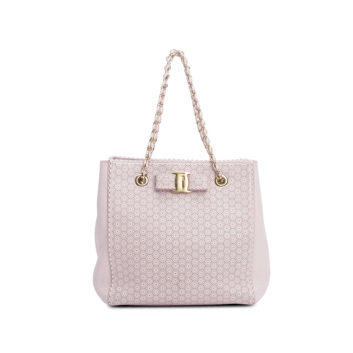 Ferragamo Pink Calfskin Melike Chain Tote