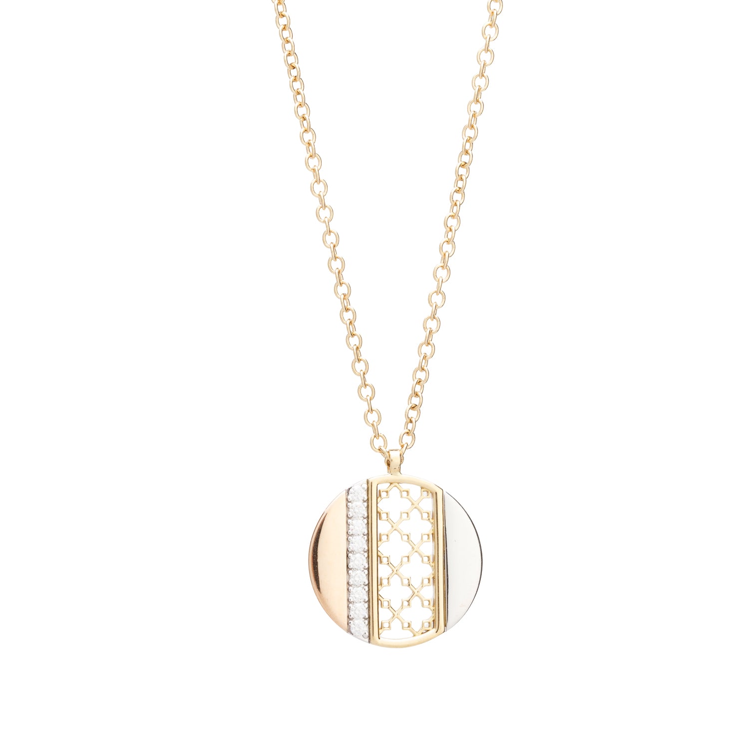 Birks 18k Tri-Gold Diamond Dare to Dream Circle Pendant Necklace w/ Box