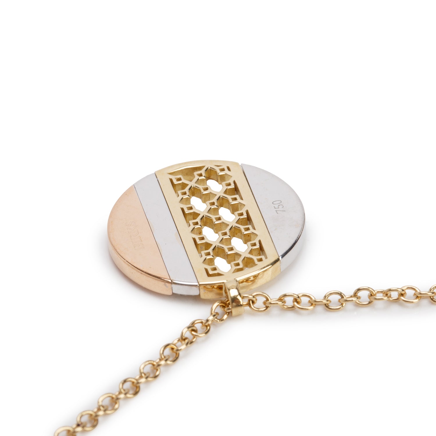 Birks 18k Tri-Gold Diamond Dare to Dream Circle Pendant Necklace w/ Box