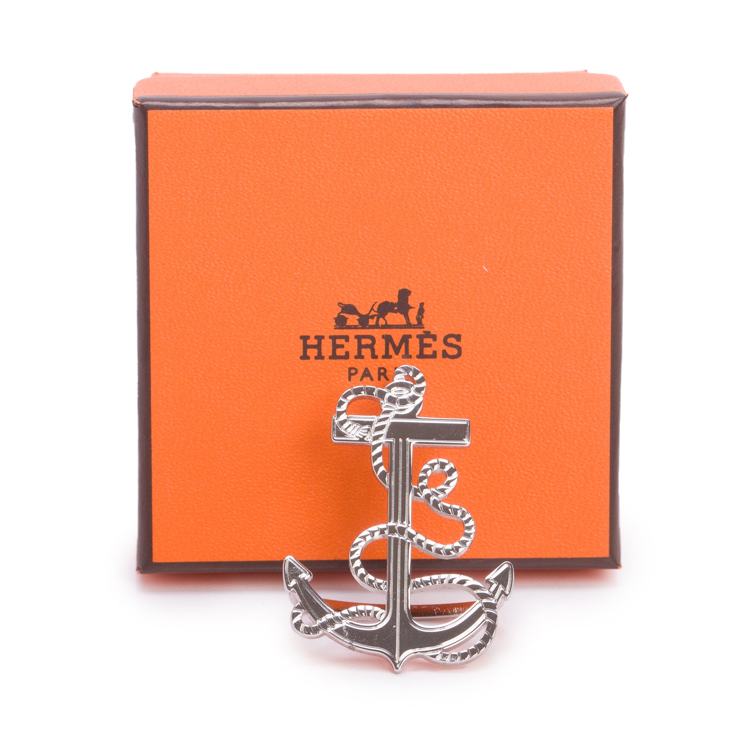 Hermes 2025 Palladium-Plated Metal Ancre Marine Scarf 70 Ring w/ Box & Receipt
