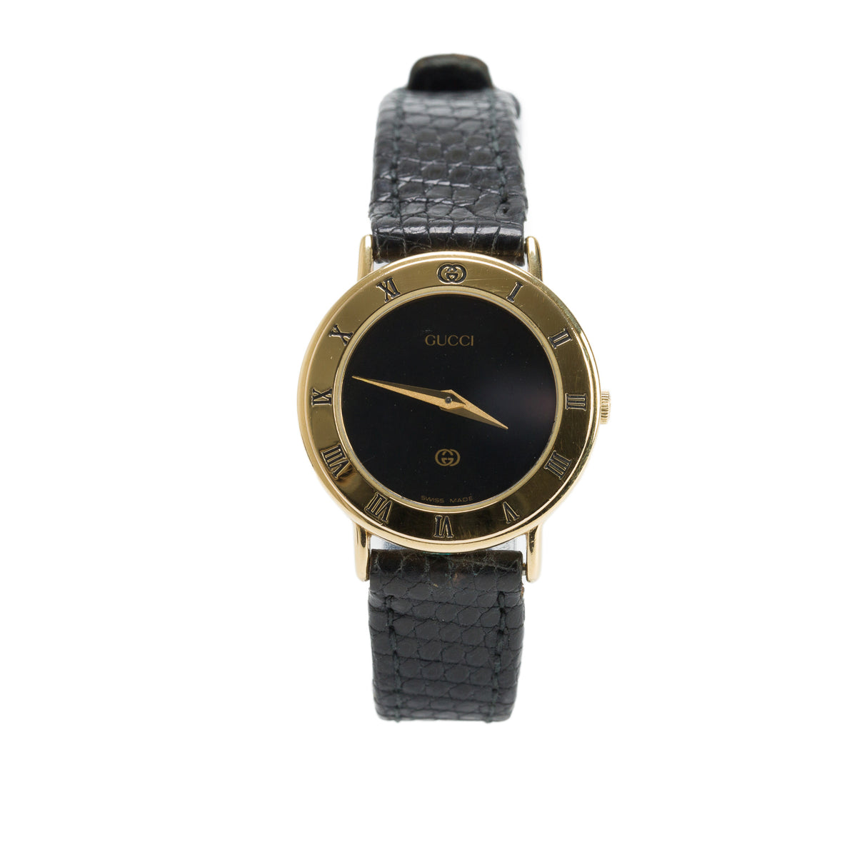 Gucci Gold Plated Stainless Steel 3000L Series 25 MM Quartz Watch Black Dial