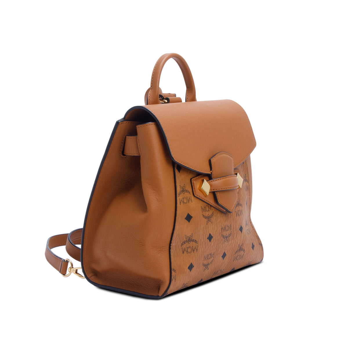 MCM Cognac Calfskin Essential Visetos Small Backpack