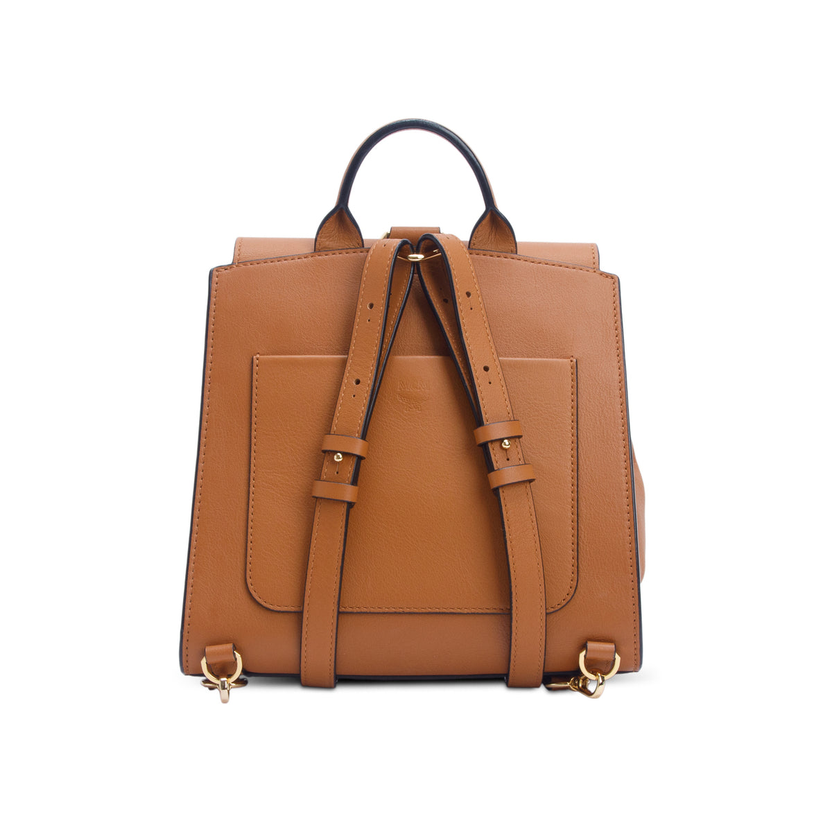 MCM Cognac Calfskin Essential Visetos Small Backpack