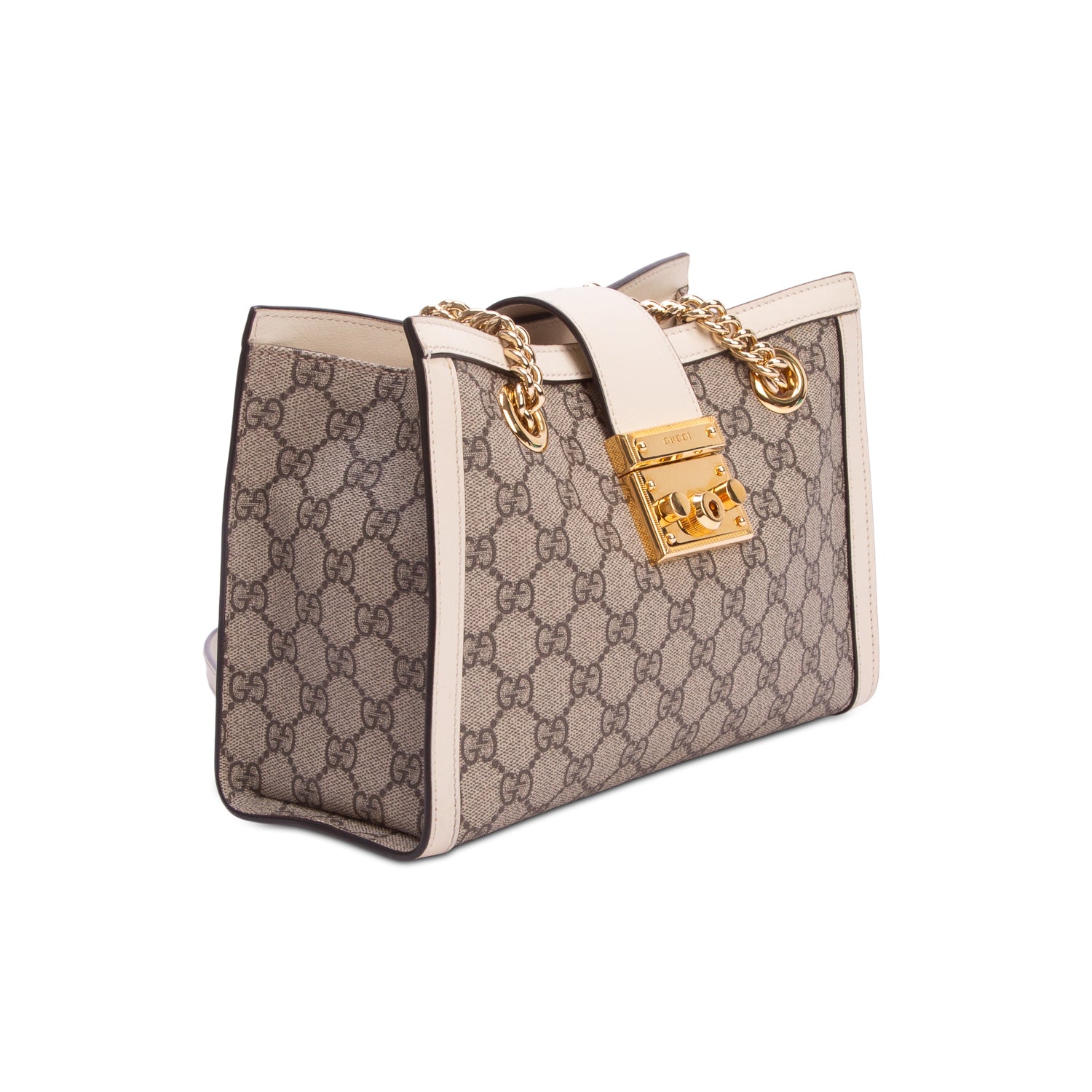 Gucci GG Supreme Monogram Moon Calfskin Small Padlock Tote w/ Box