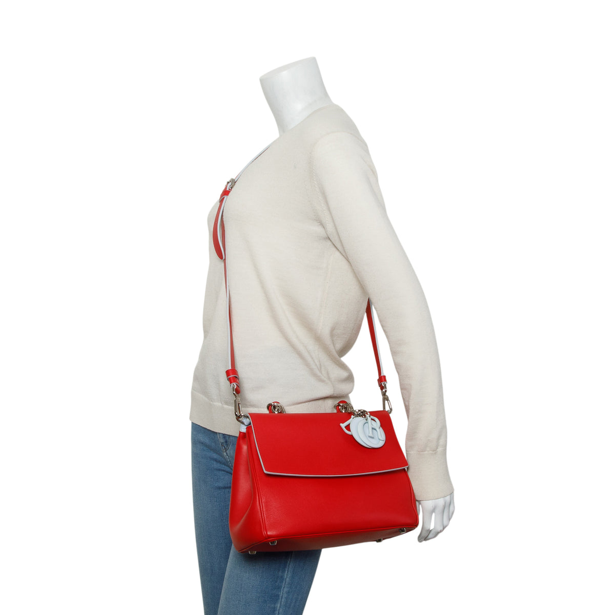 Christian Dior Red Smooth Calfskin Medium Mini Be Dior Flap w/ Strap