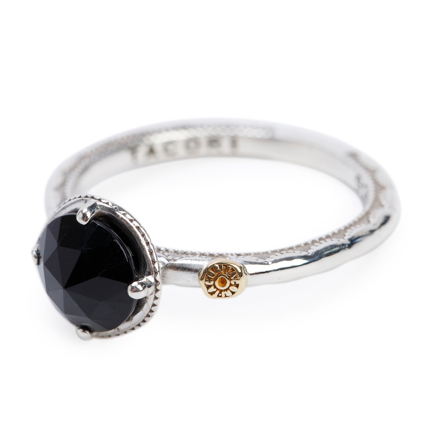 Tacori Sterling Silver & 18k Yellow Gold Onyx Classic Rock Ring, Size 6.25