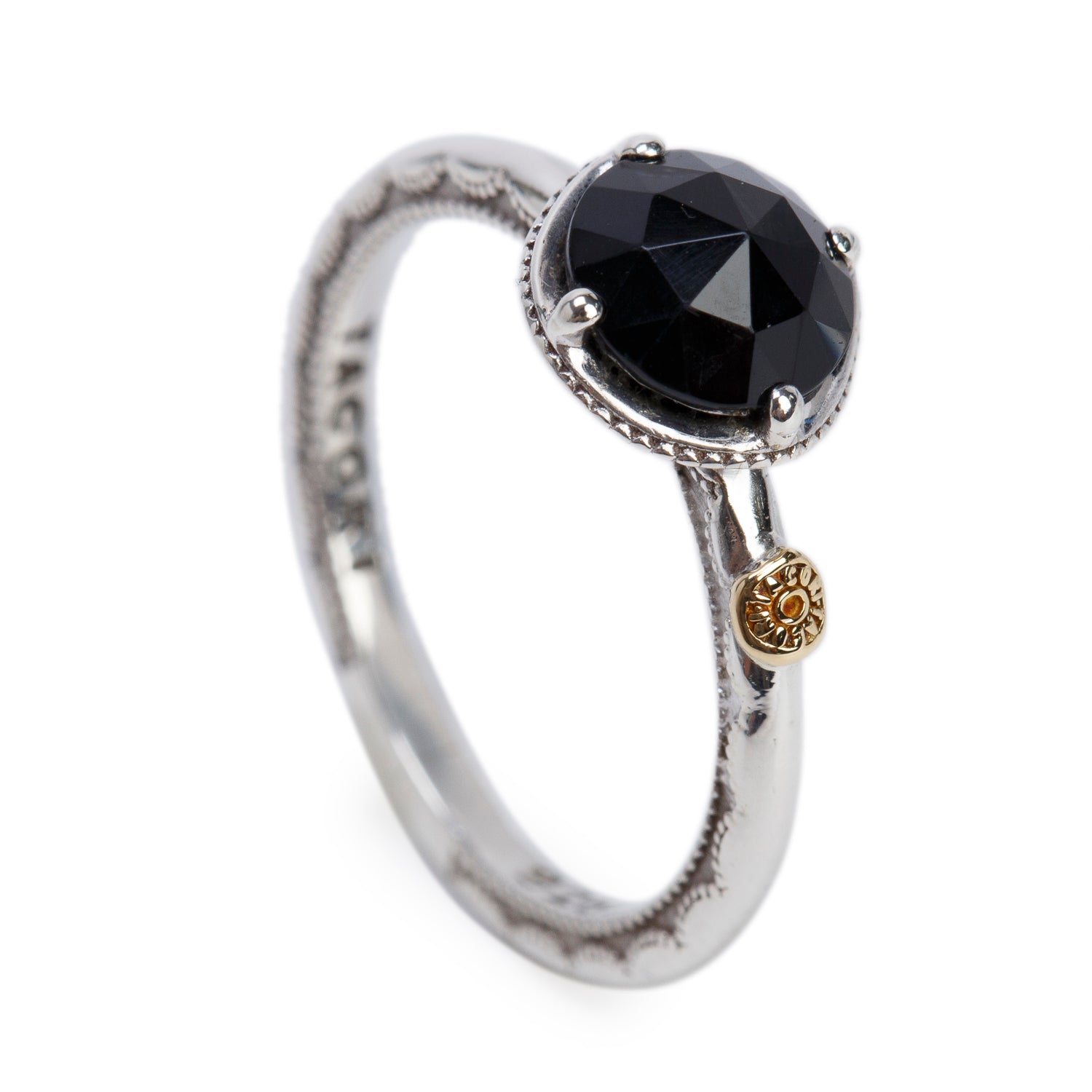 Tacori Sterling Silver & 18k Yellow Gold Onyx Classic Rock Ring, Size 6.25
