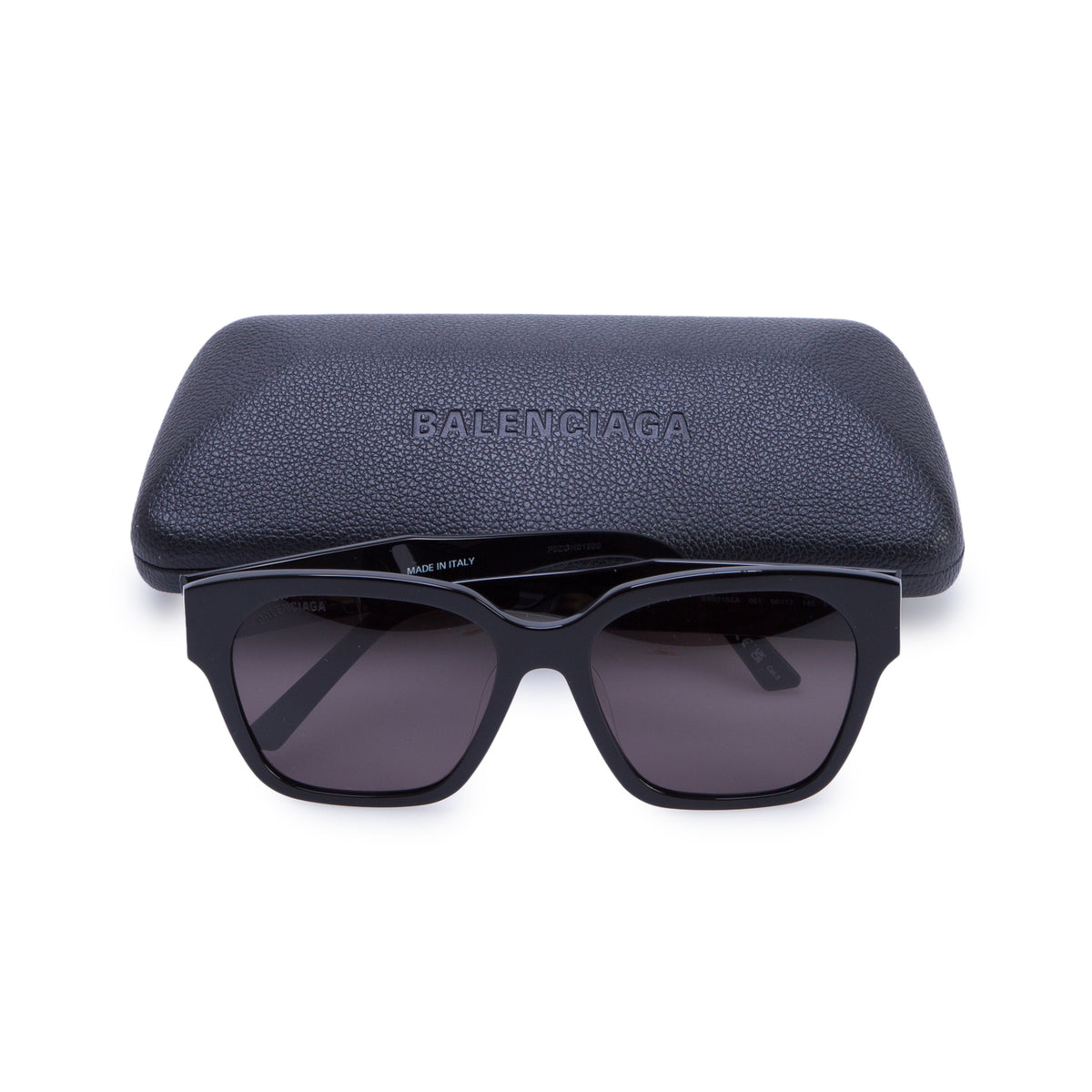 Balenciaga BB0215SA Black Acetate Logo Square Sunglasses w/ Case