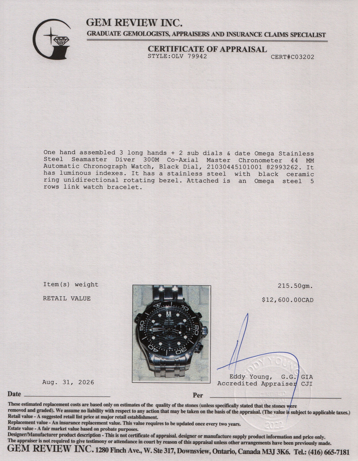 Omega Stainless Steel Seamaster Diver 300M Co-Axial Master Chronometer 44 MM Automatic Chronograph Watch Black Dial w/ Box