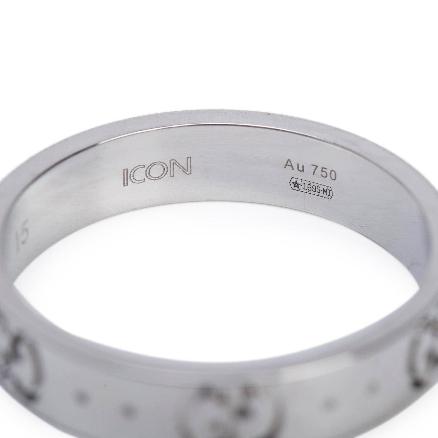 Gucci 18k White Gold Icon 4 MM Band Ring, Size 15 7