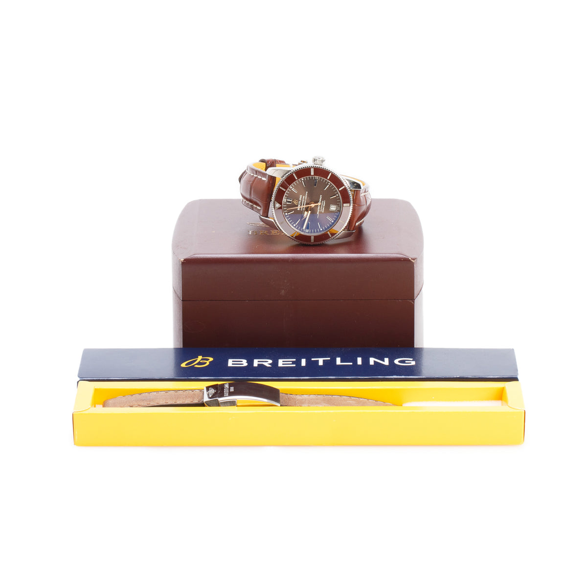 Breitling Stainless Steel Superocean Heritage II 42 MM Automatic Watch Brown Dial AB2010 w/ Box & Extra Strap