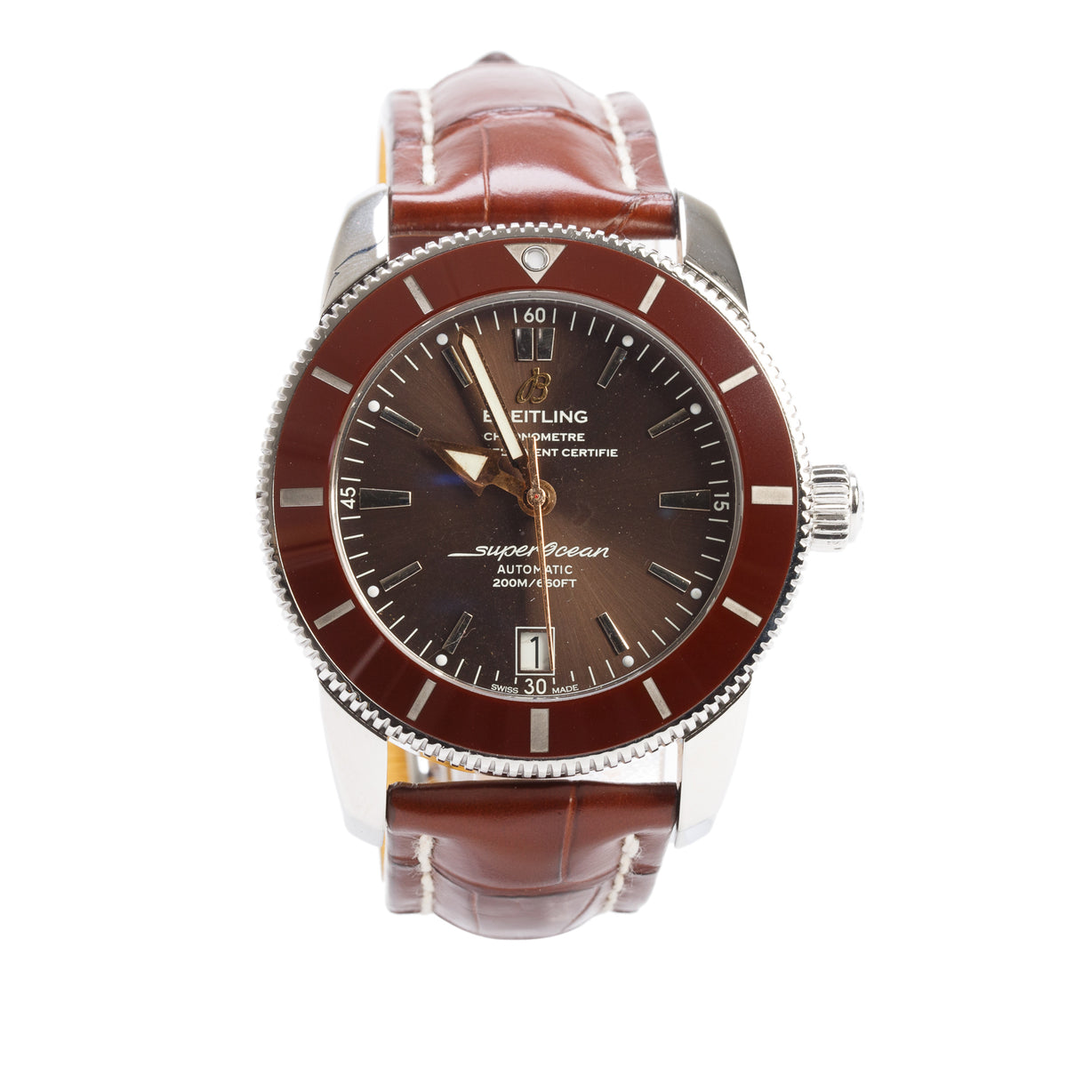 Breitling Stainless Steel Superocean Heritage II 42 MM Automatic Watch Brown Dial AB2010 w/ Box & Extra Strap