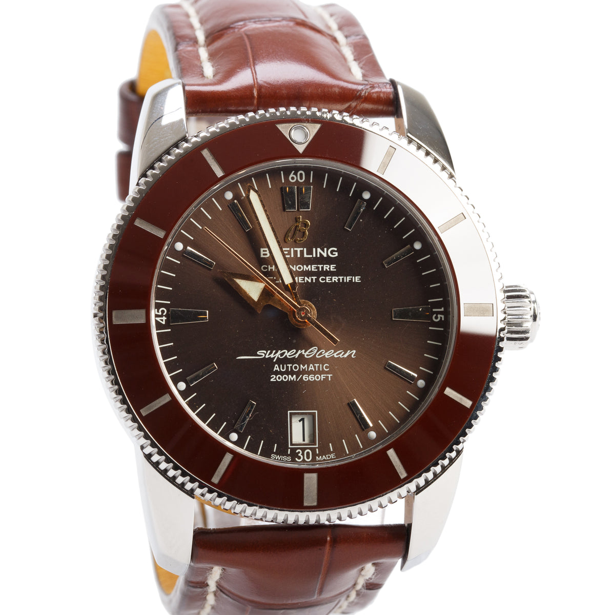 Breitling Stainless Steel Superocean Heritage II 42 MM Automatic Watch Brown Dial AB2010 w/ Box & Extra Strap